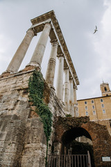 Ruins of Roman Forum and Temple of Saturn, Rome, Italy.