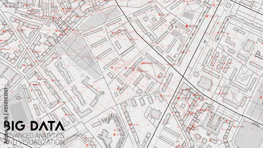 Poster big data in modern city. abstract social information sorting visualization. human connections or urb