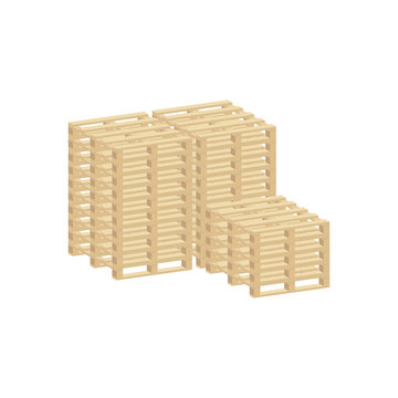 Sale of wooden pallets wholesale and retail.Vector isometric and 3D view.