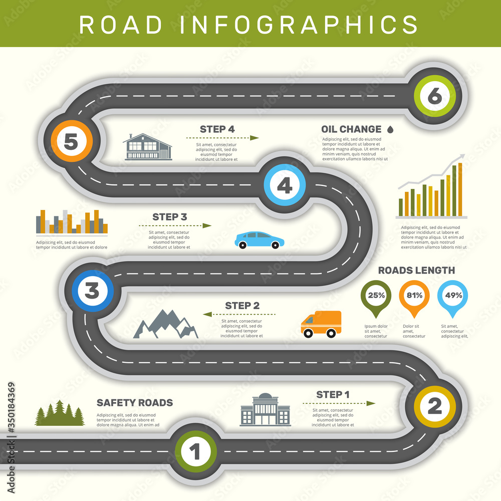 Canvas Prints road infographic. timeline with point map business workflow graphic vector template. illustration in