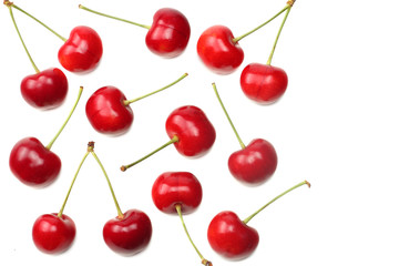 red cherry isolated on white background. Top view