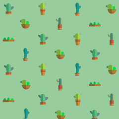 Patern with cacti. Green background for postcards.