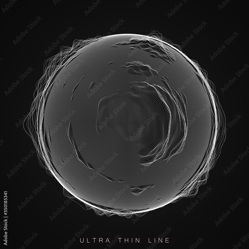 Aufkleber ultra thin line fluid geometry. dynamic vector distorted spheres. digital fractal 3d swirl. futurist