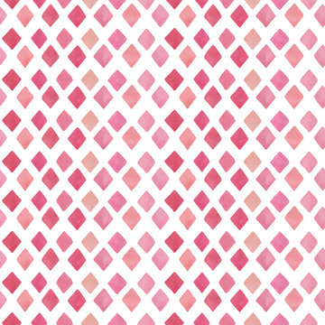 Seamless watercolor pattern, geometric red elements on a white background. pattern with shapes.