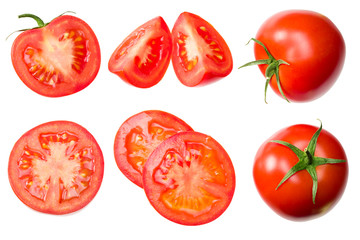 fresh tomato slices isolated on white background. close up. top view