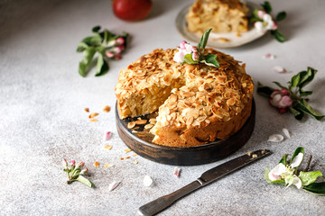 Homemade apple pie. Spring recipe of pie