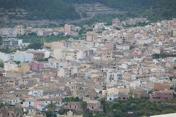 Fototapeta na wymiar Mountainous landscape of Tramuntana mountains. Andratx village in Majorca