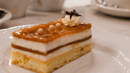 A nice slice of an apricot cake.