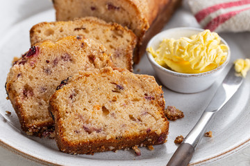 Sliced Cranberry Orange Loaf Cake