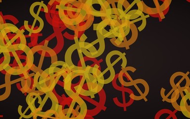Multicolored translucent dollar signs on dark background. 3D illustration