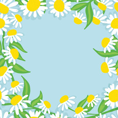 Obraz premium Hand drawn Chamomile flowers wreath. Spring summer decor frame. Vector illustration. Design element for invitations, greeting cards, cosmetic and other.
