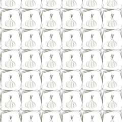 Fototapeta na wymiar Vector Vegetables Onions and Garlic on White Seamless Repeat Pattern. Background for textiles, cards, manufacturing, wallpapers, print, gift wrap and scrapbooking.