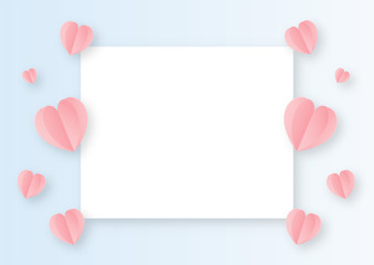 happy valentines day. heart paper art style background. vector Illustration.