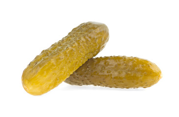 Fresh green pickles isolated over white background