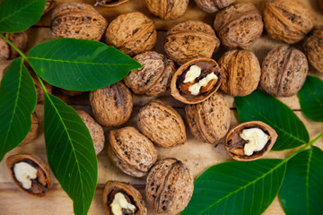 Walnuts and leaves