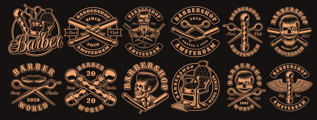 Big bundle illustrations for barbershop theme in vintage style.