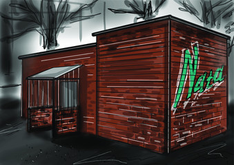 Brown Brick house with graffiti