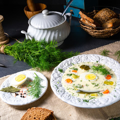 Dill soup with egg and fresh dill