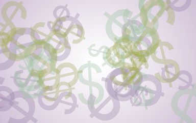 Multicolored translucent dollar signs on white background. 3D illustration