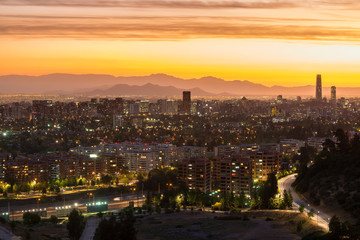 Panoramic view of Santiago de Chile with the wealthy Las Condes and Vitacura districts