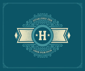 Fototapeta premium Luxury Logo template flourishes with floral ornaments. Vector illustration