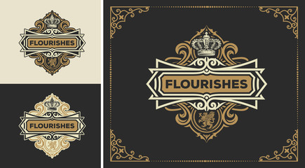 Luxury Logo template flourishes with floral ornaments. Vector illustration