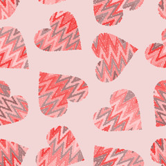 Hearts. Seamless pattern, fabric design, wrapping paper, wallpaper, background. Multicolored, vector.