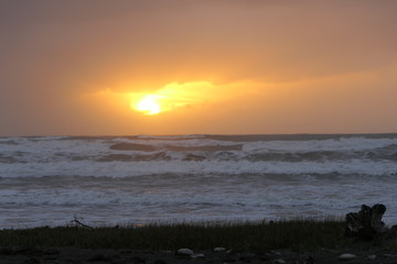 Fantastic scenery with roaring sea and sunset on the coast of the Tasman Sea between Australia and New Zealand