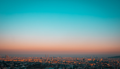 Turquoise sunset showing the contamination over the city of Barcelona