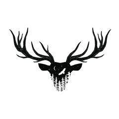 Vector deer head silhouette with forest in it. Hand drawn vector design. Perfect design for greeting cards, posters, T-shirts, banners, print .