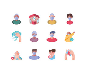 set of icons with methods of prevention of coronavirus infection