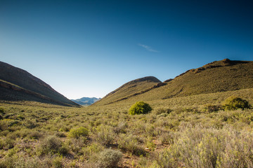 Obraz premium Wide angle panoramic view over the plains of the karoo just outside touwsrivier in the western cape of south africa
