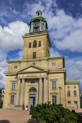 Neoclassical Gothenburg Cathedral (Gustavi domkyrka) lies near heart of city, cathedral built in 1815 and replaced an earlier cathedral built in XVII century. Gothenburg, Sweden.