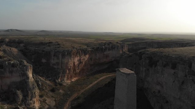 4k.drom video. Aerial view of the Barranco,Foz de Zafrane. The town of Alborton, Zaragoza, Spain, part 1