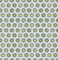 Colored circles seamless paattern. Hand made multicolored round shapes on white background. Simple pattern for textile, wrapper. Vector illustration