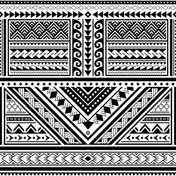 Polynesian tattoo seamless vector pattern, Hawaiian tribal design inspired by art traditional geometric art from islands on Pacific Ocean 
