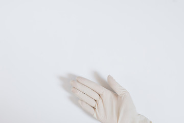 Single blue mask for protection against viruses, on white background, covid-19, crown virus, hands protection 