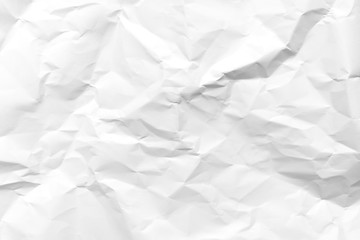 White crumpled paper texture background. Clean white paper. Top view.