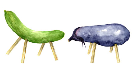 精霊馬　精霊牛　水彩イラスト