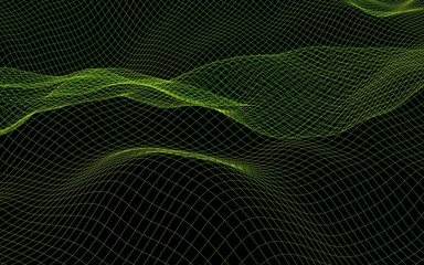 Abstract landscape background. Cyberspace green grid. hi tech network. 3D illustration