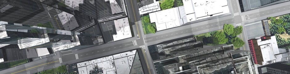 Aerial view of the city crossroads, city streets top view, 3D rendering