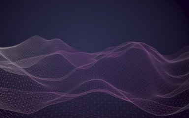 Abstract landscape on a blue background. Cyberspace grid. hi tech network. 3d technology illustration. 3D illustration