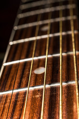 Eine Gitarre, fotografiert mit einem Makroobjektiv.
