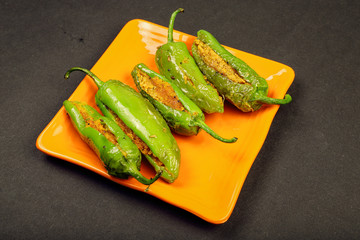 Delicious Mouth Watering Stuffed Green Chili With Gram Flour. Bharma Besan Mirchi.