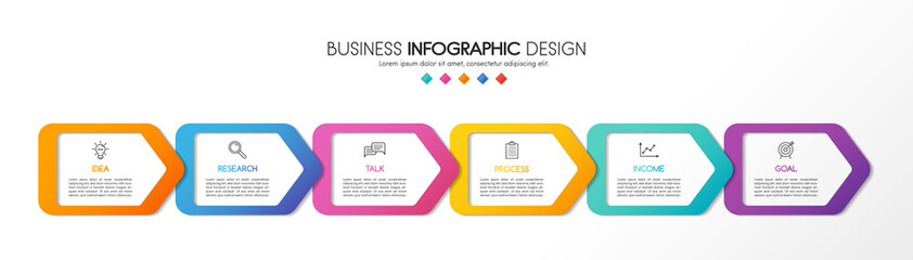 Business infographic with 6 options. Colourful diagram. Vector