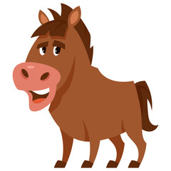 Standing funny stallion. Farm animal in cartoon style.