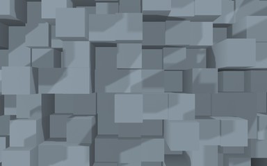 Abstract gray elegant cube geometric background. Chaotically advanced rectangular bars. 3D Rendering, 3D illustration