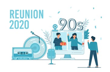 Class Reunion 2020. Online party for students alumni meeting.