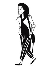 fashion stylish young beautiful woman walking isolated on white