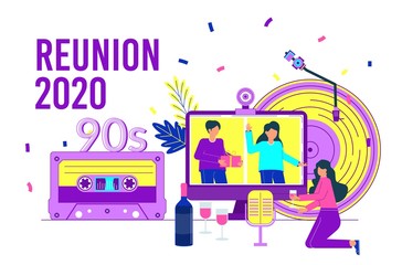 Class Reunion 2020. Online party for students alumni meeting.